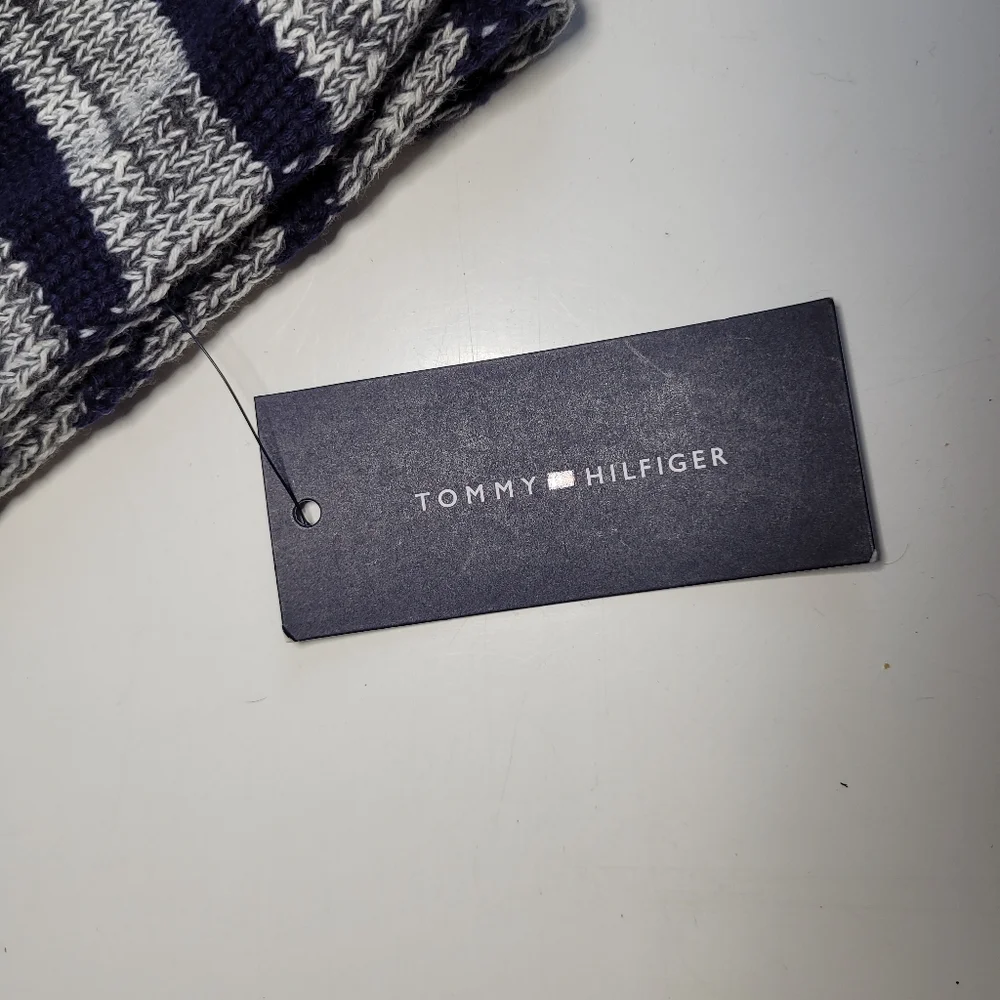 Tommy Hilfiger Navy and Gray Striped Knit Scarf